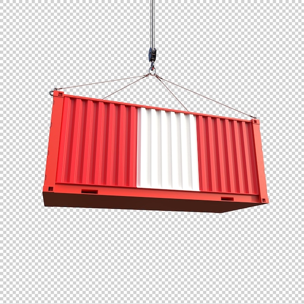 Free PSD shipping container with flag on transparent background