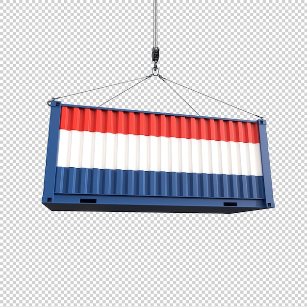 Free PSD shipping container with netherlands flag on transparent background