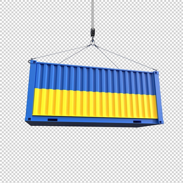 Free PSD shipping container with ukriane flag on transparent background