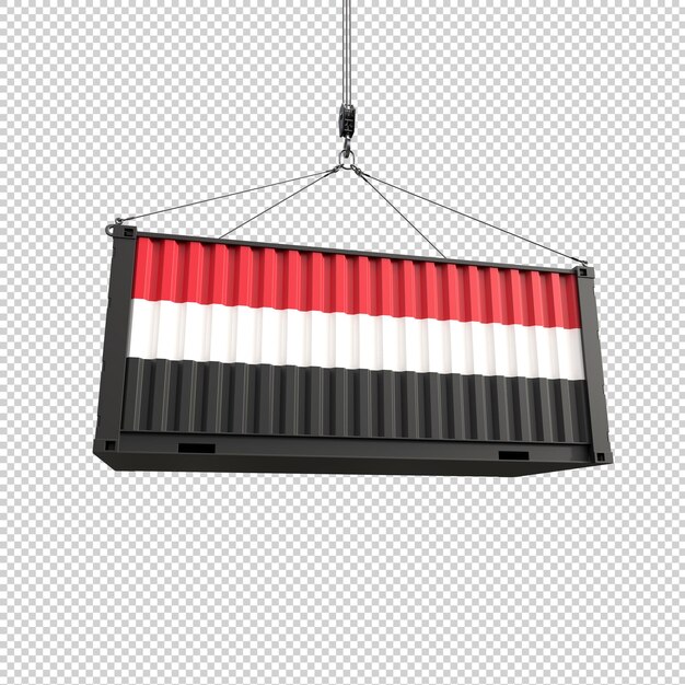 Free PSD shipping container with yemen flag on transparent background