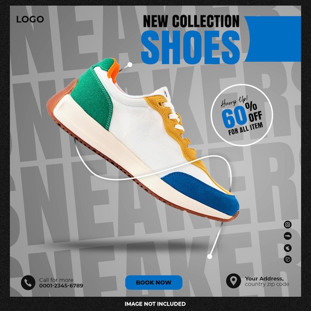 Free PSD shoes sale for social media post or square banner template design