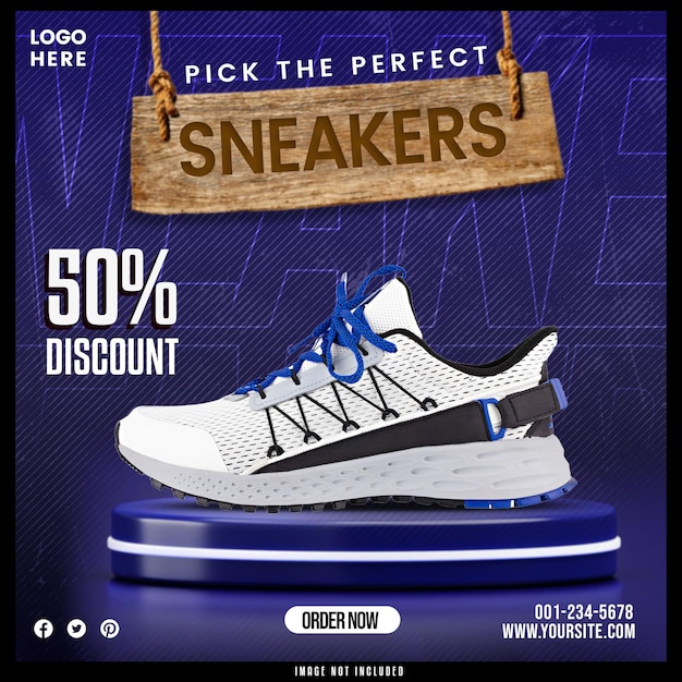 Shoes sale for social media post or square banner template design