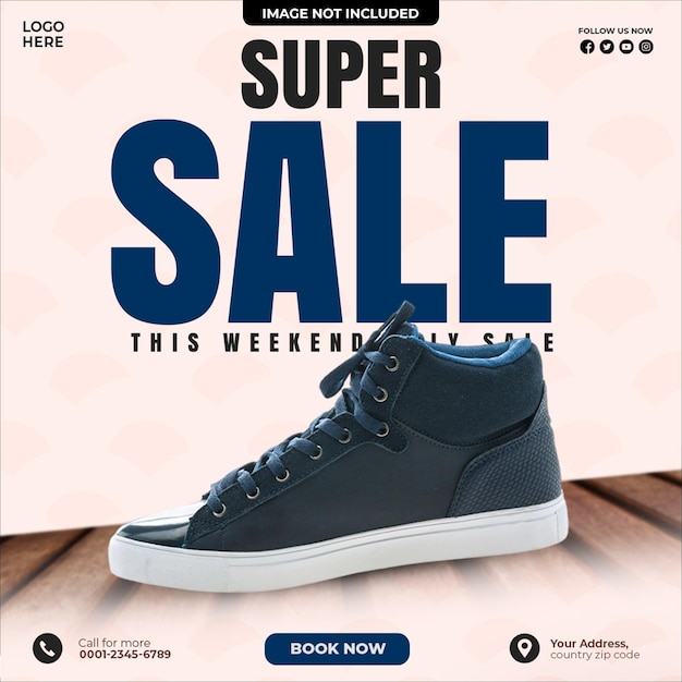 Free PSD shoes sale for social media post or square banner template design