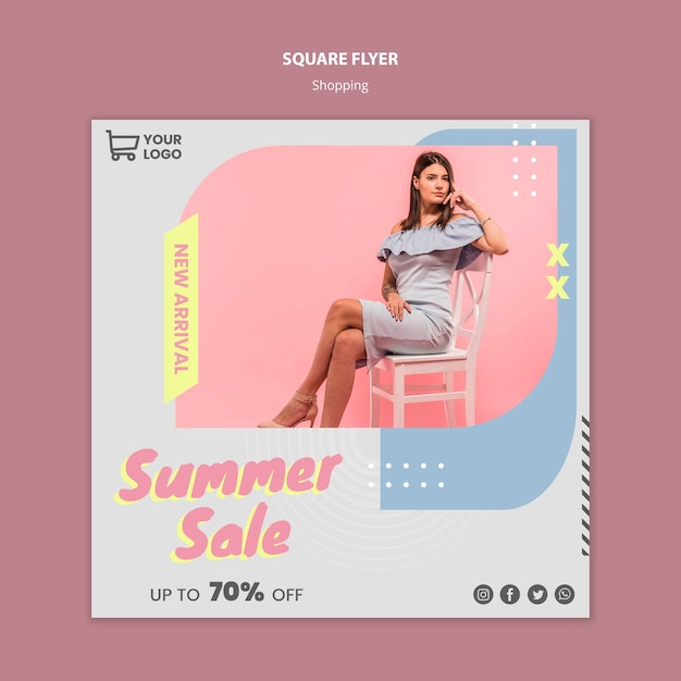 Shopping sale square flyer template