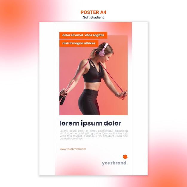 Free PSD sideways sporty woman fitness poster template