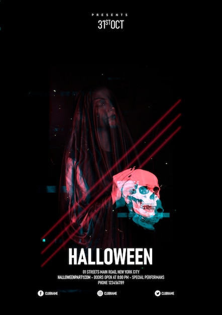 Free PSD sideways woman with skull and glitch effect