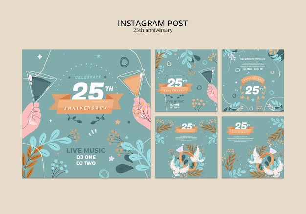 Free PSD silver anniversary  instagram posts