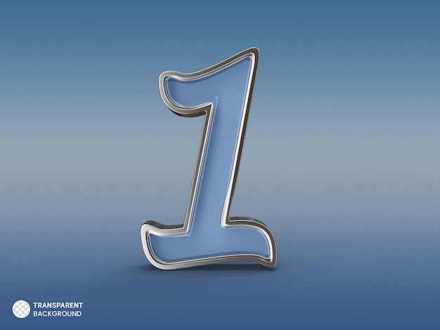 Silver number 1 blue style 3d render