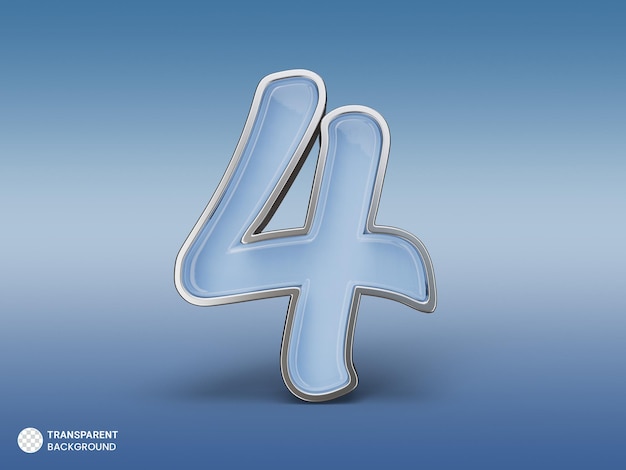 Free PSD silver number 4 blue style 3d render