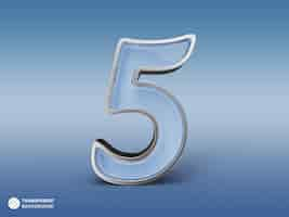 Free PSD silver number 5 blue style 3d render