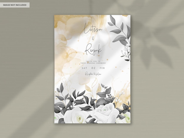 simple and elegant black and white floral wedding invitation card