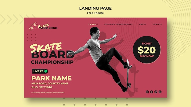 Free PSD skateboard concept landing page template