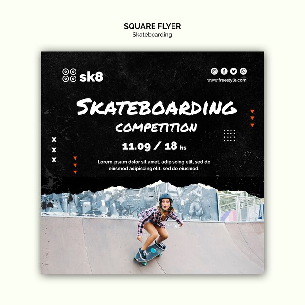 Skateboard concept square flyer template