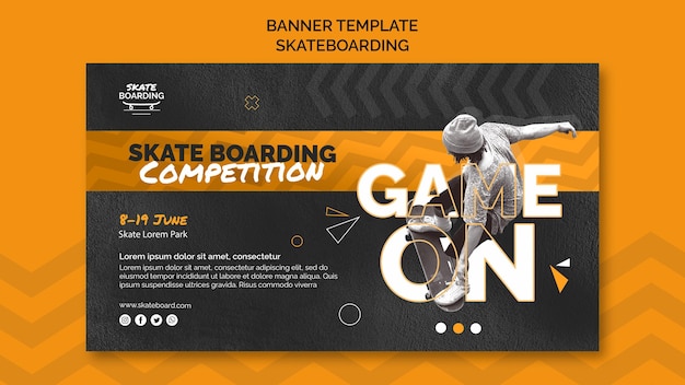 Skateboarding banner template with photo