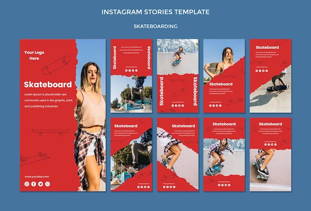 Free PSD skateboarding concept instagram stories template