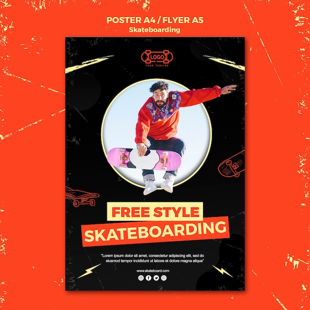 Free PSD skateboarding concept poster template