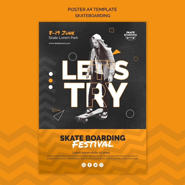 Free PSD skateboarding print template with photo