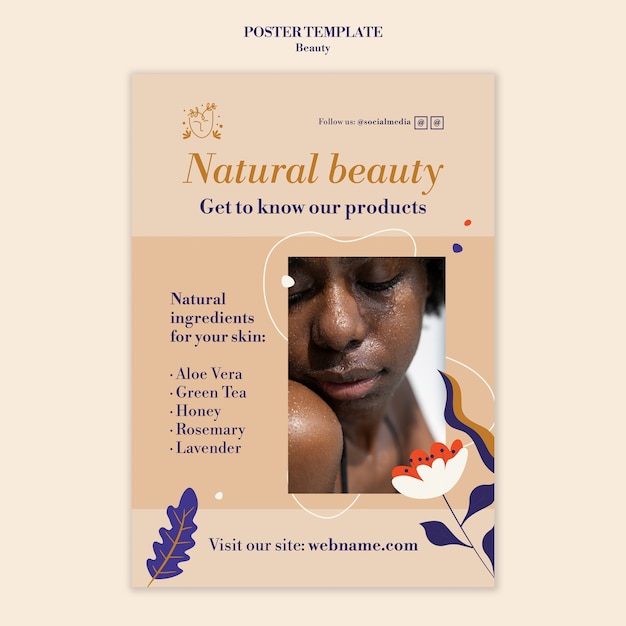 Skincare and beauty vertical poster template with flowers and leaves