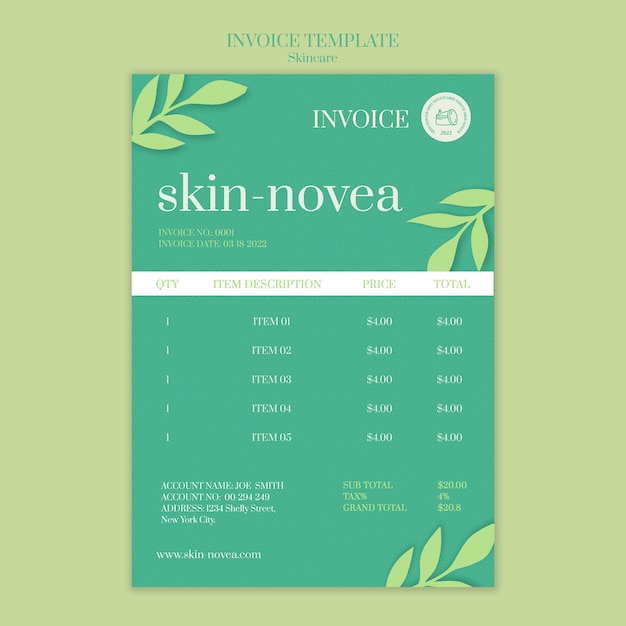 Skincare paper cutout invoice template design