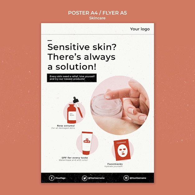 Free PSD skincare poster template with photo