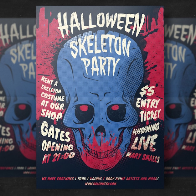 Free PSD skull halloween party flyer template