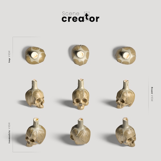 Free PSD skull with candle variety of angles halloween scene creator