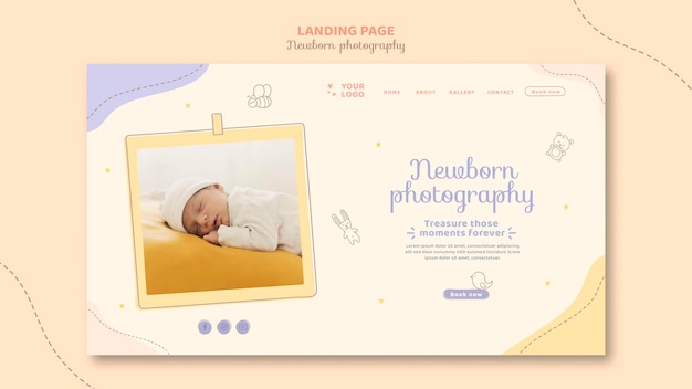 Free PSD sleeping baby wearing white clothes landing page