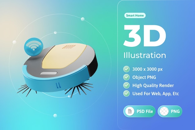 Smart Home robot vacuum cleaner 3d Illustration