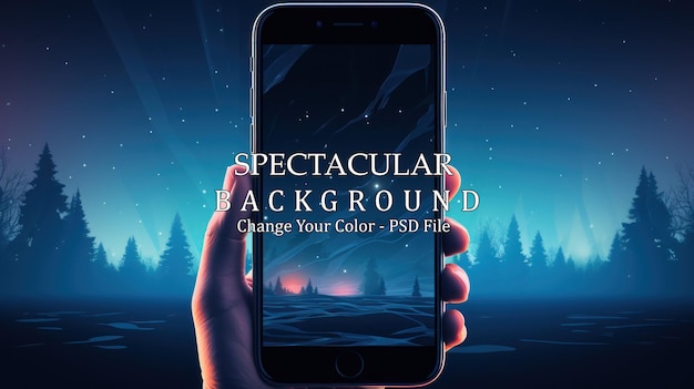 Free PSD smartphone in hand against night sky with stars