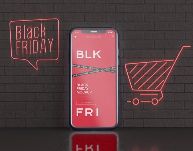 Free PSD smartphone screen mockup. black friday concept