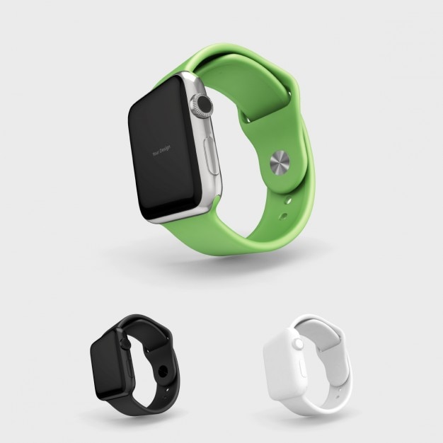 Free PSD smartwatch mock up with green watchstrap