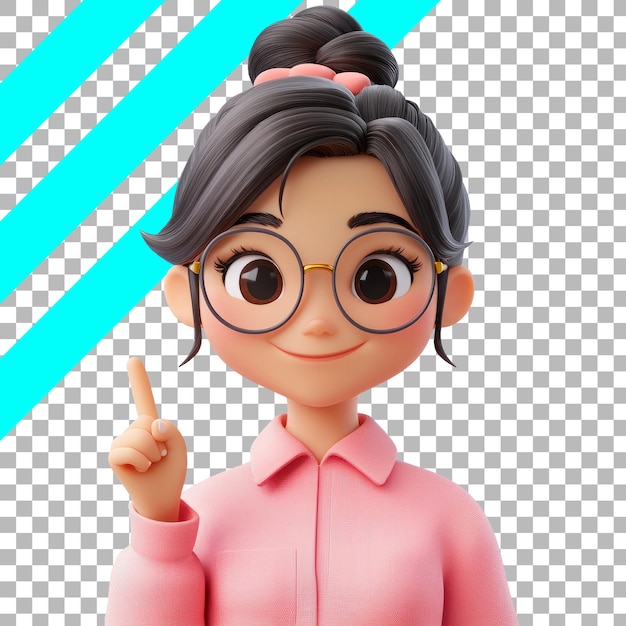 Smiling 3d animated character with glasses on transparent background