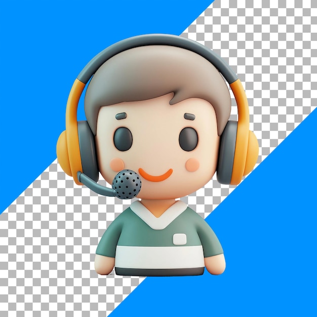 Free PSD smiling cute cartoon character with headset on blue diagonal background