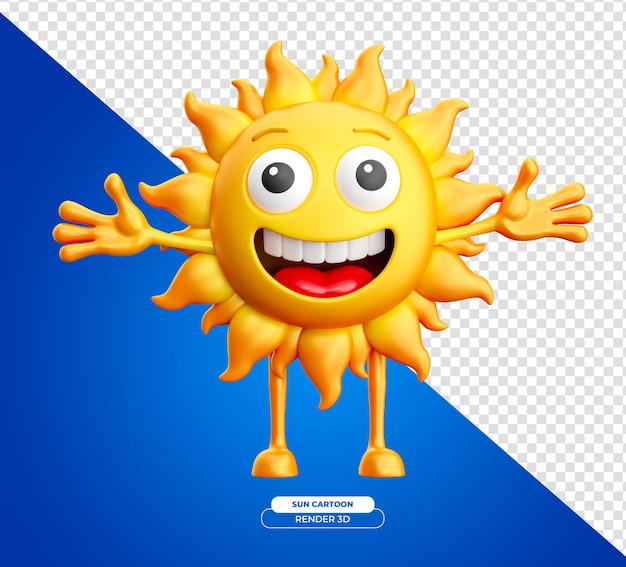 Free PSD smiling sun with arms and legs cartoon with transparent background