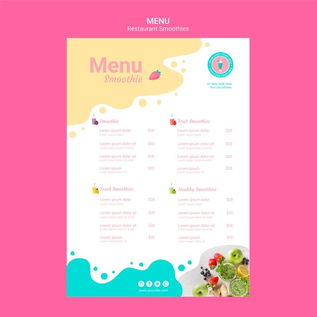 Smoothie restaurant menu template