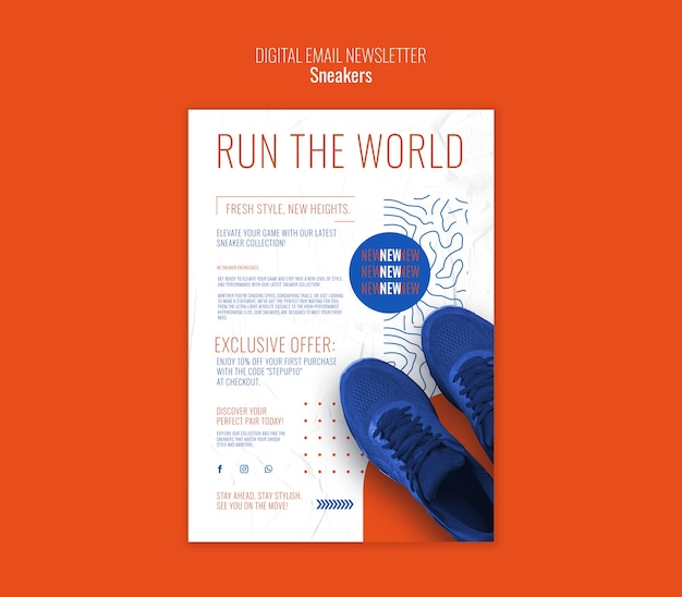 Free PSD sneakers digital newsletter template design