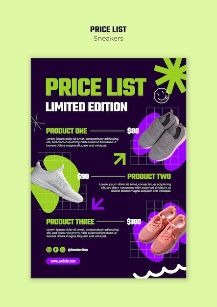 Free PSD sneakers price list template design