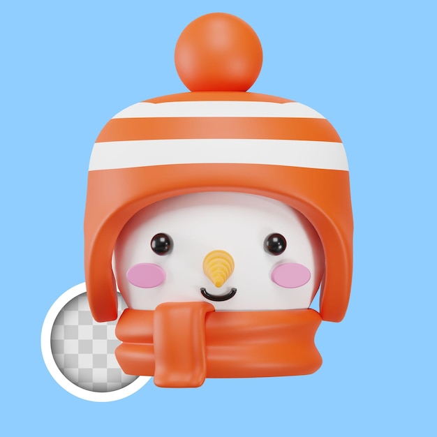 Free PSD snowman avatar with cute hat 3d illustration