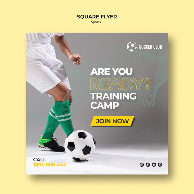 Soccer club training camp square flyer