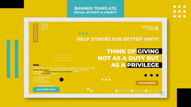 Social activity and charity horizontal banner template