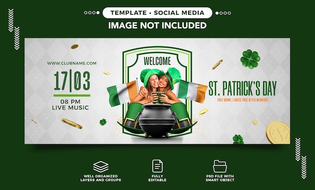 Free PSD social media banner saint patricks day party with free drink