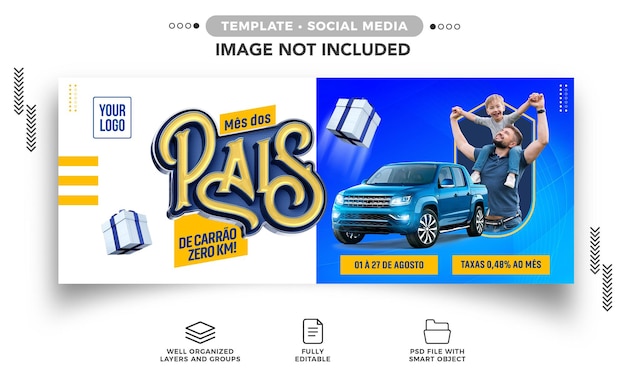 Social media banner template Father's Month with special offers for vehicle sales