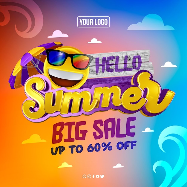 Social media feed hello summer big sale up to 60 off