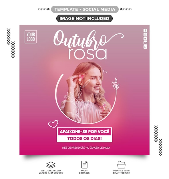 Free PSD social media feed october pink fall in love everyday