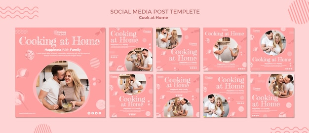 Social media post template with cooking at home