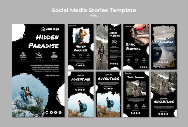 Free PSD social media post template with hiking concept