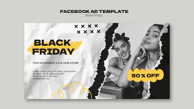 Free PSD social media promo template for black friday sales with torn paper texture