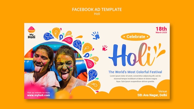 Free PSD social media promo template for holi festival celebration