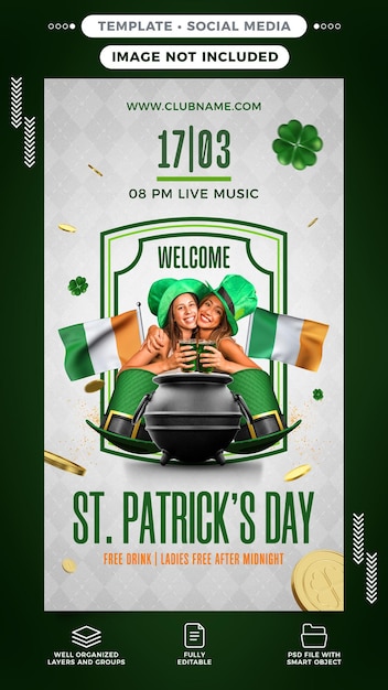 Free PSD social media stories saint patricks day party with free drink