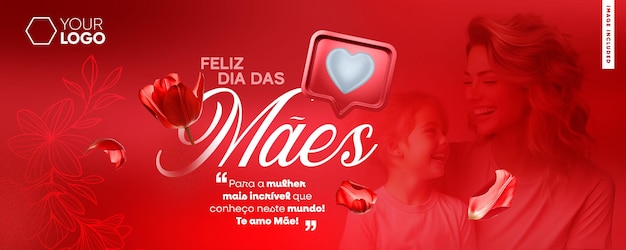 Free PSD social media template banner happy mothers day in brazil red background